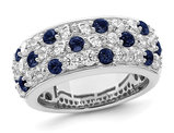 1.50 Carat (ctw VS2-SI1, D-E-F) Lab-Grown Diamond Premium Ring in 14K White Gold with Blue Sapphires (SIZE 7)